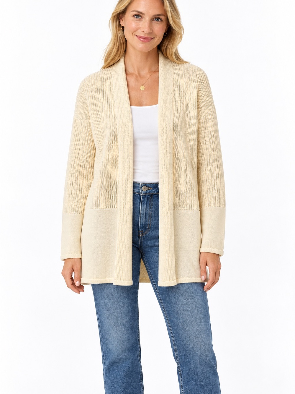 J.McLaughlin Small Ivory Open Front Cotton Modal Knit Cardigan